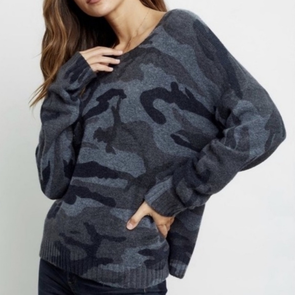 Rails Louie Charcoal Camo Wool Cashmere Blend Oversize Crewneck Sweater Cozy XS